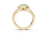 3 Stone Engagement Ring Setting for Fancy Yellow Asscher Cut Center with Low-Set Round Cut Accents and Prong Head in Yellow Gold