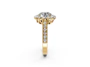 Halo Engagement Ring Setting for Round Cut Center with Milgrain Channel Band and Prong Head in Yellow Gold