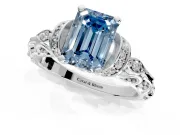 Solitaire Engagement Ring Setting for Fancy Blue Emerald Cut Center with Filigree Band and Prong Head in White Gold