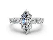 5 Stone Engagement Ring Setting for Marquise Center with Equal Close-Set Accents and Prong Head in Sterling Silver
