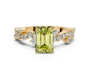 Solitaire Engagement Ring Setting for Fancy Yellow Emerald Cut Center with Bar-Station Pave Twist and Prong Head in Yellow Gold