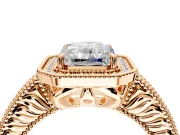 Milgrain Halo Engagement Ring Setting for Radiant Cut Center with Pave Band and Prong Head in Rose Gold