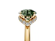 Hidden Halo Engagement Ring Setting for Fancy Green Round Cut Center with Plain Rounded Band and Prong Head in Yellow Gold