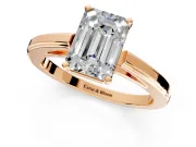 Solitaire Engagement Ring Setting for Emerald Cut Center with Flat-Sided Plain Band and Prong Head in Rose Gold