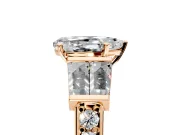 Channel-Set Engagement Ring Setting for Pear-Shaped Center with Baguette Band and Prong Head in Rose Gold
