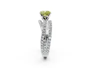 Solitaire Engagement Ring Setting for Fancy Yellow Cushion Cut Center with Woven 3-Strand Pave Band and Prong Head in White Gold