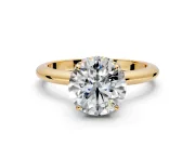 Hidden Halo Engagement Ring Setting for Round Cut Center with Plain Rounded Band and Prong Head in Yellow Gold