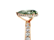 Hidden Halo Engagement Ring Setting for Fancy Green Pear-Shaped Center with Pave Band and Prong Head in Rose Gold