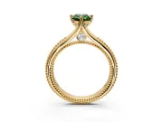 Solitaire Engagement Ring Setting for Fancy Green Emerald Cut Center with Milgrain Cathedral Band and Prong Head in Yellow Gold