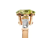 3 Stone Engagement Ring Setting for Fancy Yellow Oval Center with Baguette Accents and Prong Head in Rose Gold
