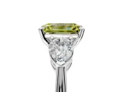 3 Stone Engagement Ring Setting for Fancy Yellow Emerald Cut Center with Large Pear-Shaped Accents and Prong Head in Platinum