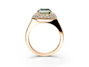Halo Engagement Ring Setting for Fancy Green Asscher Cut Center with Plain Tapered Band and Prong Head in Rose Gold