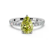 Solitaire Engagement Ring Setting for Fancy Yellow Pear-Shaped Center with Round Cut Pave Band and Prong Head in Platinum