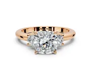3 Stone Engagement Ring Setting for Cushion Cut Center with Wide Plain Band and Prong Head in Rose Gold