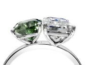 Fancy Green Cushion Cut and Emerald Cut Lab-Grown Diamond Toi et Moi Engagement Ring with Prong-Set Stones in Platinum