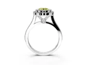 Halo Engagement Ring Setting for Fancy Yellow Round Cut Center with Milgrain Frame, Pave Band and Prong Head in White Gold