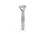 Solitaire Engagement Ring Setting for Heart-Shaped Center with Domed Multi-Row Pave Band and Prong Head in Platinum