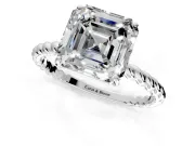 Solitaire Engagement Ring Setting for Asscher Cut Center with Plain Twisted Rope Band and Prong Head in White Gold