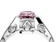 Cathedral Engagement Ring Setting for Fancy Pink Emerald Cut Center with Antique-Style Pave Band and Prong Head in Platinum