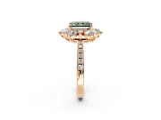 Floral Halo Engagement Ring Setting for Fancy Green Radiant Cut Center with Pave Accents and Prong Head in Rose Gold
