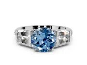 Channel-Set Engagement Ring Setting for Fancy Blue Round Cut Center with Baguette Band and Prong Head in Platinum