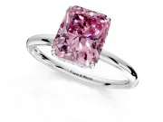 Solitaire Engagement Ring Setting for Fancy Pink Radiant Cut Center with Plain Band, Open Basket and Prong Head in Sterling Silver