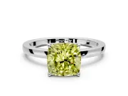 Solitaire Engagement Ring Setting for Fancy Yellow Cushion Cut Center with Thin Rounded Plain Band and Prong Head in White Gold