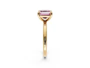 Low-Set Solitaire Engagement Ring Setting for Fancy Pink Asscher Cut Center with Thin Plain Band and Prong Head in Yellow Gold
