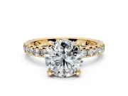 Solitaire Engagement Ring Setting for Round Cut Center with Shared-Prong Accents and Prong Head in Yellow Gold