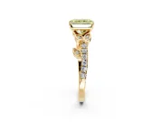 Leaf Motif Engagement Ring Setting for Fancy Yellow Radiant Cut Center with Pave Band and Prong Head in Yellow Gold