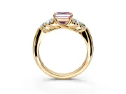 Cluster Engagement Ring Setting for Fancy Pink Asscher Cut Center with Round Cut Accent Frame and Prong Head in Yellow Gold