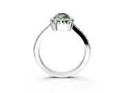 Halo Engagement Ring Setting for Fancy Green Pear-Shaped Center with Inner Milgrain Border and Prong Head in Platinum