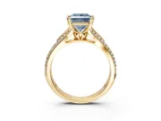 Solitaire Engagement Ring Setting for Fancy Blue Princess Cut Center with Pave Rail Split Shank and Prong Head in Yellow Gold