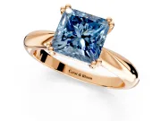Solitaire Engagement Ring Setting for Fancy Blue Princess Cut Center with Reverse Tapered Band and Prong Head in Rose Gold