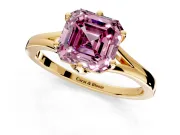 Solitaire Engagement Ring Setting for Fancy Pink Asscher Cut Center with Plain Split Shank and Prong Head in Yellow Gold
