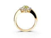 Halo Engagement Ring Setting for Fancy Yellow Oval Center with Milgrain Channel Band and Prong Head in Yellow Gold