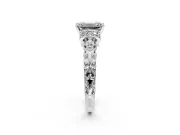Solitaire Engagement Ring Setting for Emerald Cut Center with Filigree Band and Prong Head in Platinum