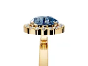 Halo Engagement Ring Setting for Fancy Blue Round Cut Center with Thin Plain Band and Prong Head in Yellow Gold