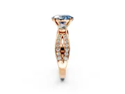 3 Stone Engagement Ring Setting for Fancy Blue Oval Center with Pave Twist Band and Prong Head in Rose Gold