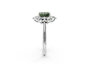 Small-Accent Cluster Halo Engagement Ring Setting for Fancy Green Princess Cut Center with Plain Band and Prong Head in Platinum
