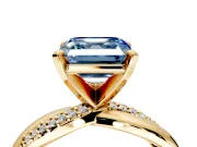 Solitaire Engagement Ring Setting for Fancy Blue Asscher Cut Center with Pave and Plain Crossover and Basket Head in Yellow Gold