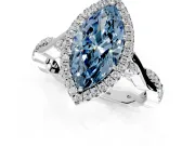 Halo Engagement Ring Setting for Fancy Blue Marquise Center with Twist Band and Prong Head in White Gold