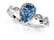 Vintage Station Engagement Ring Setting for Fancy Blue Pear-Shaped Center with Accents and Prong Head in Sterling Silver