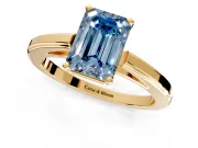 Solitaire Engagement Ring Setting for Fancy Blue Emerald Cut Center with Flat-Sided Plain Band and Prong Head in Yellow Gold