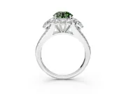 Halo Engagement Ring Setting for Fancy Green Round Cut Center with Two-Strand Split Shank and Prong Head in Platinum