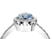 Halo Engagement Ring Setting for Fancy Blue Pear-Shaped Center with Inner Milgrain Border and Prong Head in Sterling Silver