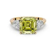 3 Stone Engagement Ring Setting for Fancy Yellow Asscher Cut Center with Large Pear-Shaped Accents and Prong Head in Yellow Gold
