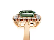 Starburst Halo Engagement Ring Setting for Fancy Green Asscher Cut Center with Flat Cathedral Band and Prong Head in Rose Gold