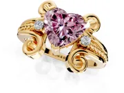 Solitaire Engagement Ring Setting for Fancy Pink Heart-Shaped Center with Twisted Band and Scroll Prong Head in Yellow Gold