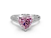Solitaire Engagement Ring Setting for Fancy Pink Heart-Shaped Center with Accented Split Shank and Prong Head in White Gold